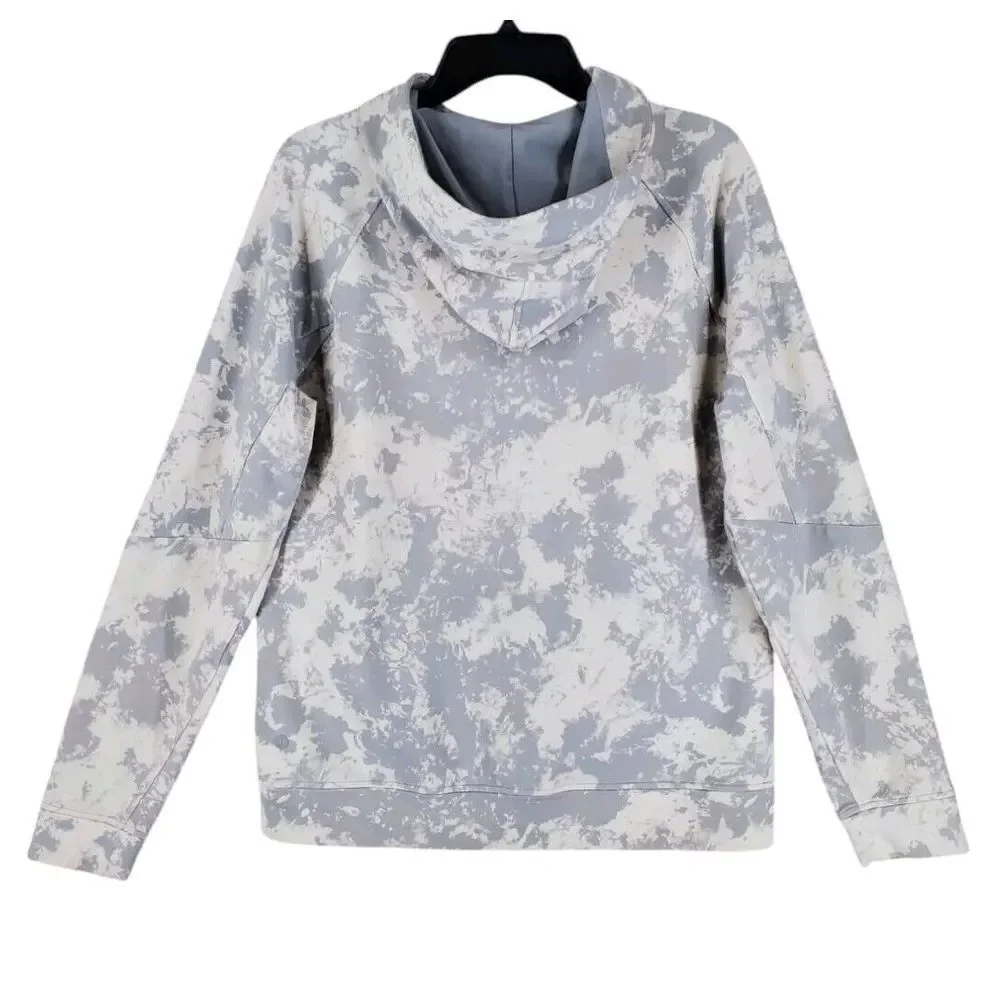 Lululemon City Sweat Pullover Hoodie Mens M Gray White Tie Dye Drawstring - Picture 6 of 15
